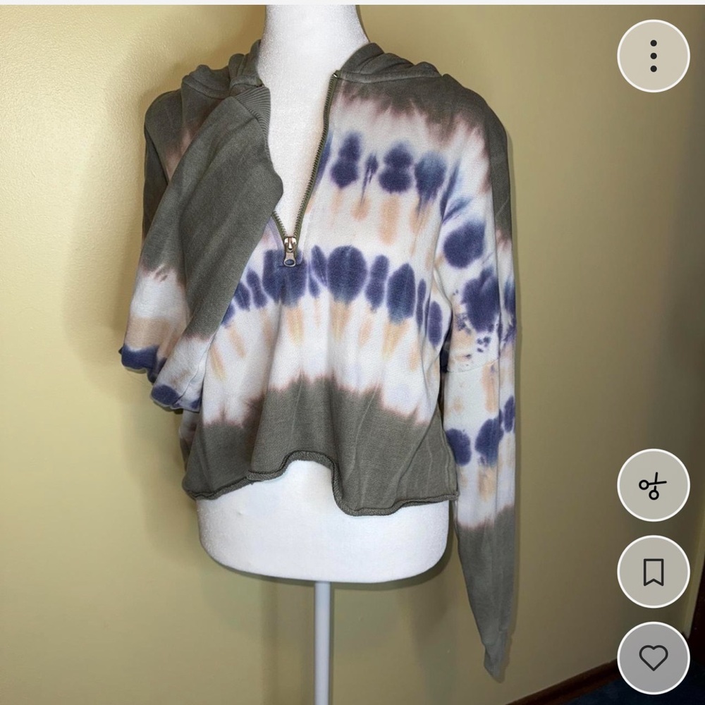 Tie-Dye Quarter-Zip Pullover Hoodie - Olive, Navy & Cream